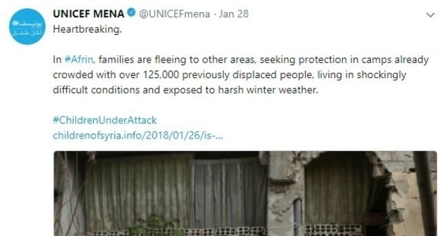 اليونيسيف تنشر صوراً مزيفة عن عفرين.. واتراك يطالبونها بالاعتذار 2 اليونيسيف تنشر صوراً مزيفة عن عفرين.. واتراك يطالبونها بالاعتذار 1