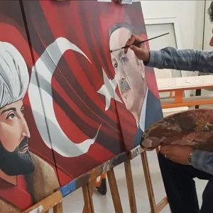 ريشة فنان سوري تجمع أردوغان والسلطان محمد الفاتح في لوحة