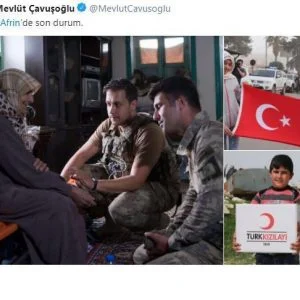 بالصور| وزير الخارحية التركي ينقل للعالم الحياة الطبيعية لأهالي مدينة عفرين بعد تحريرها من الإرهاب