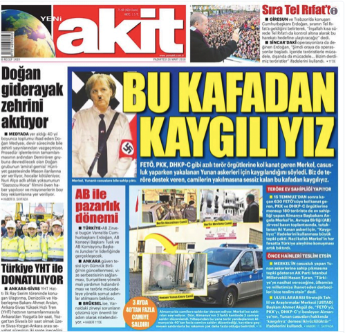 ميركل بشنب هتلر على غلاف صحيفة تركية 1