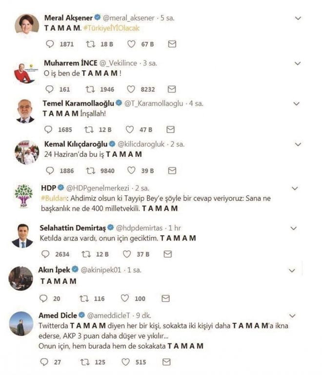 ما قصة هاشتاق "#TAMAM" الذي لجأت اليه المعارضة التركية 4 ما قصة هاشتاق "#TAMAM" الذي لجأت اليه المعارضة التركية 3