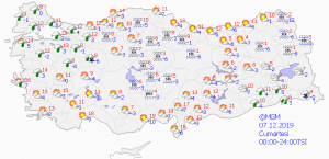 خريطة توقعات الطقس في تركيا