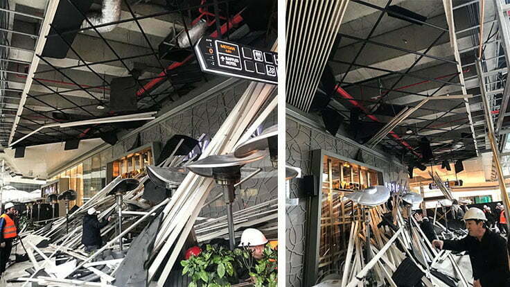 جانب من مكان انهيار المقهى داخل مركز التسوق في اسطنبول