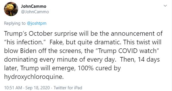 تغريدة تثير ضجة كبيرة حول فبركة دونالد ترامب إصابته بكورونا 1