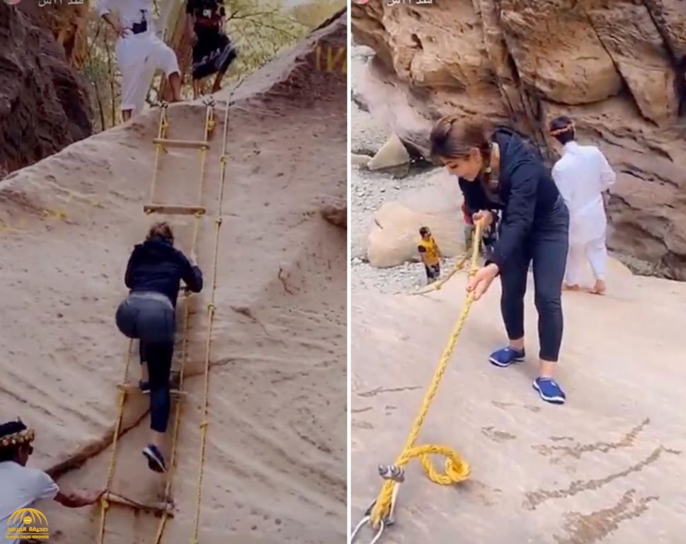 شاهد: لحظة صعود الإعلامية “لورين عيسى” منطقة جبلية وعرة في جازان 3