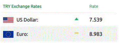 أسعار صرف العملات الرئيسية مقابل الليرة التركية