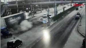 حادث متسلسل بين شاحنة و6 سيارات في أفيون قره (فيديو)
