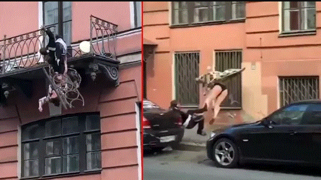 فيديو مروع .. شجار بين زوجين ينتهي بسقوطهما من الشرفة (شاهد) 1