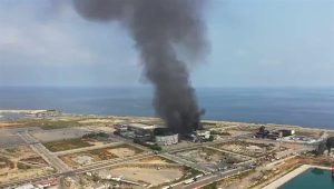 اندلاع حريق كبير في الواجهة البحرية لبيروت