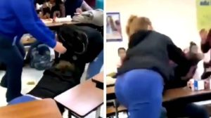 فتاة شقراء تعتدي على زميلتها بطريقة وحشية.. والمفاجئة جاءت من الخلف