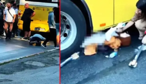 امرأة حامل تسقط وتعلق تحت حافلة في إسطنبول