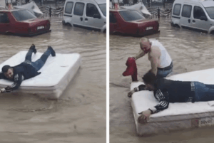 فيضان طرابزون يحوّل الشوارع إلى بحيرات.. ومواطن يطفو على فراشه في أورتاهيسار